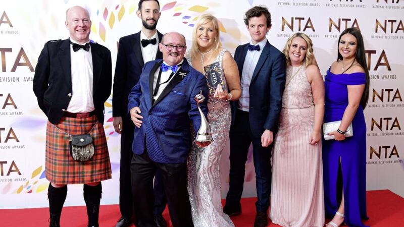 Brendan O&#39;Carroll, Josh Cole, Jennifer Gibney and cast members, accepting the Comedy award for Mrs Brown&#39;s Boys in the press room during the National Television Awards at London&#39;s O2 Arena. Picture by Ian West, Press Association 