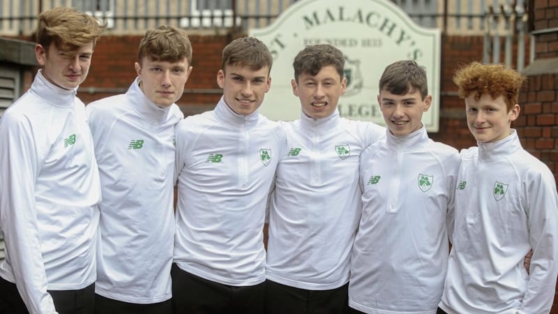 The St Malachy&#39;s team, from left, Tim Scott, Matteo Lavorca, Cormac O&#39;Rourke, Conall Browne, Adam Ferris and Conall McClean that will represent Ireland in Paris. Picture by Hugh Russell 