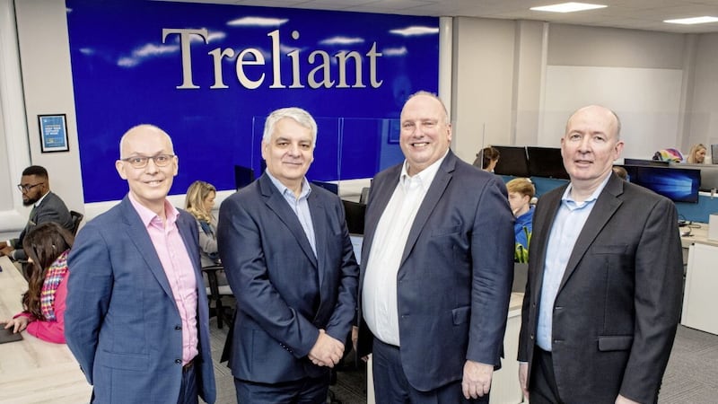 Treliant chief executive David Samuels (second right) with (from left) Brendan Gorman (chief financial officer Treliant), Mel Chittock (Invest NI interim chief executive) and Terry Robinson, chief executive of Treliant Capital Markets) 