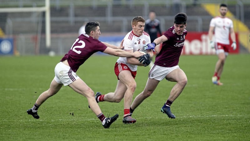 Galway's goalscorers against Donegal, Johnny Heaney  and   Sean Kelly, up against Tyrone's Peter Harte last year.<br />Picture: Seamus Loughran.