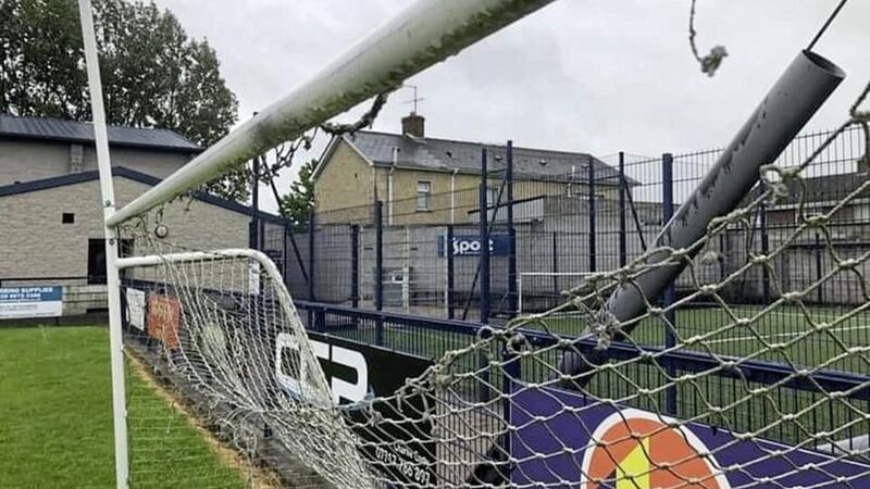 Damage caused to goal netting at Coalisland Na Fianna&#39;s grounds. The vandalism was discovered on Thursday morning. Picture: Coalisland Na Fianna G.F.C 