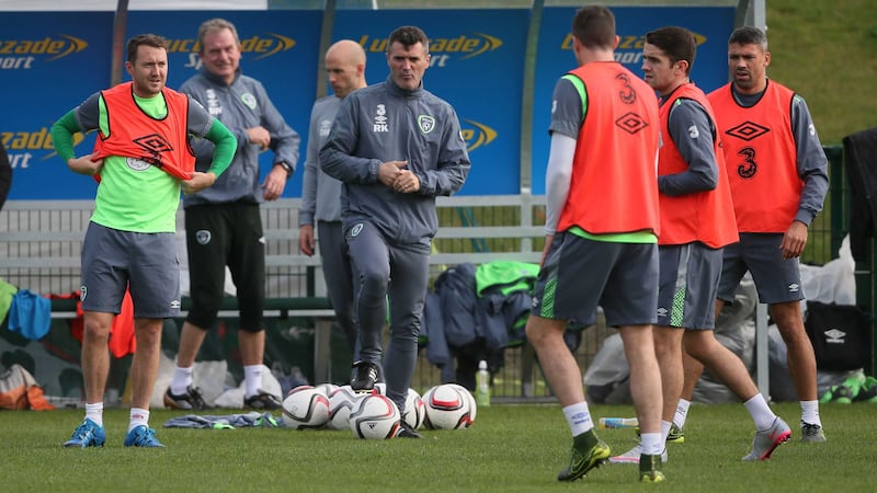 Republic of Ireland assistant manager Roy Keane takes a training session at the FAI National Training Centre in Dublin on Tuesday<br />Picture: PA&nbsp;