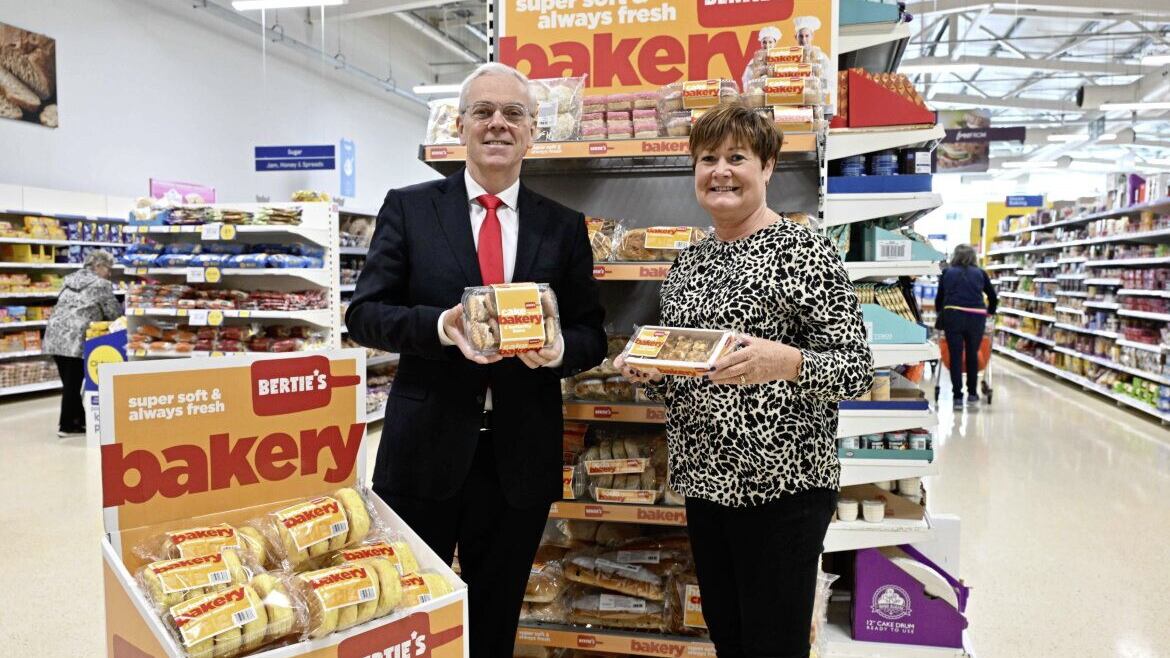 Bertie&rsquo;s Bakery owner Brian McErlain with Tesco fresh food buying manager Sandra Weir 