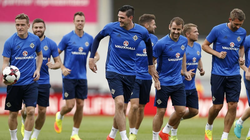 Northern Ireland players during a training session at the Generali Arena, Prague&nbsp;