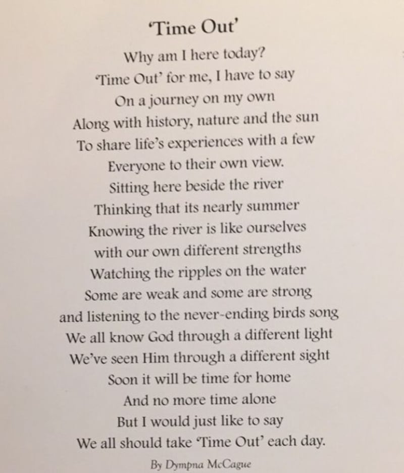 &nbsp;A poem written by Dympna McCague was shared with friends