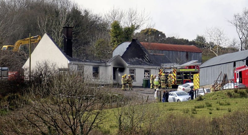 One man was arrested following the fire in the rural property in Derrylin. Picture by Mal McCann 