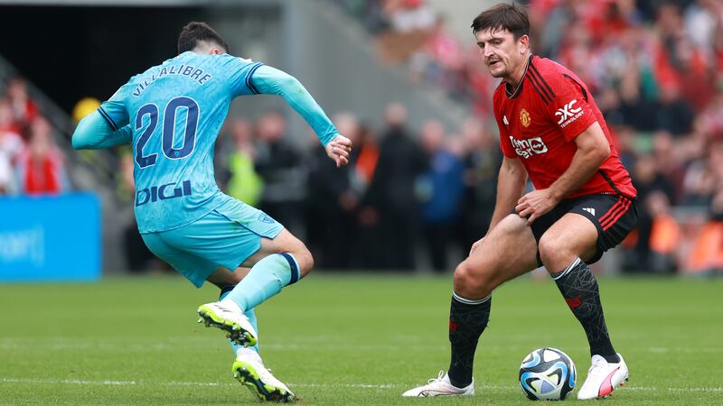 Manchester United’s Maguire (right) made up for his first-half error against Athletic Bilbao (Liam McBurney/PA)
