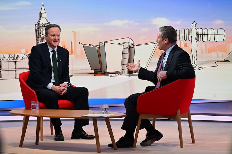 Foreign Secretary Lord Cameron and Labour leader Sir Keir Starmer on the BBC1 current affairs programme, Sunday with Laura Kuenssberg