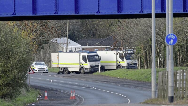 Police said &quot;three viable explosives&quot; were found during a security alert in Antrim yesterday. Picture by Alan Lewis/Photopress 