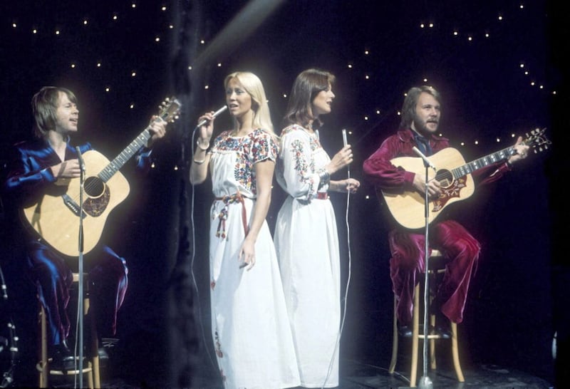 The real-life Abba in their 1970s prime during an appearance on the BBC's Top of the Pops