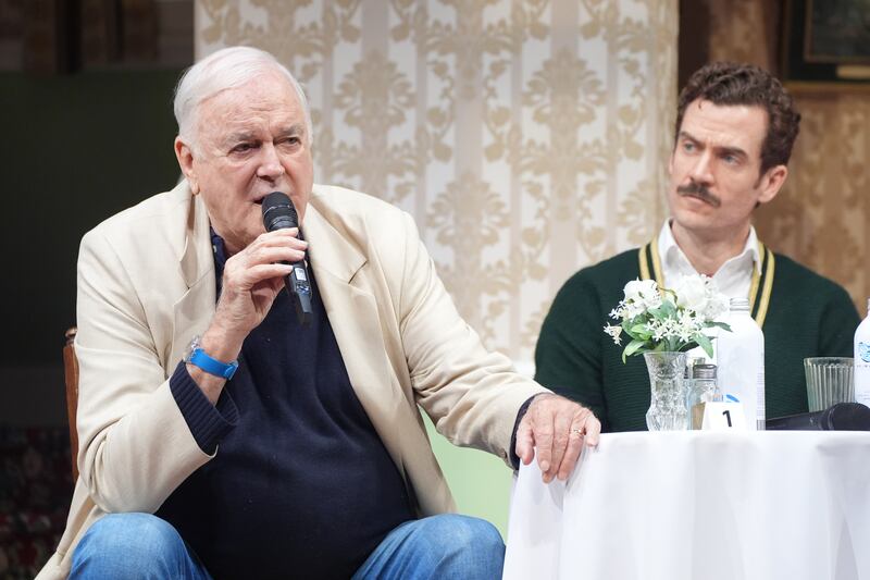 John Cleese and Adam Jackson-Smith at the media launch for the stage adaptation of Fawlty Towers
