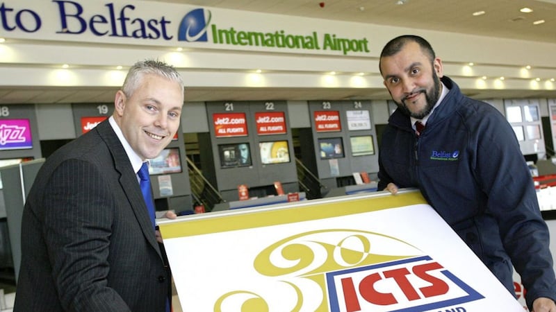 ICTS station manager Chris Armstrong and Belfast International Airport head of security Nabeel Gill announce the 40 new jobs at the airport 