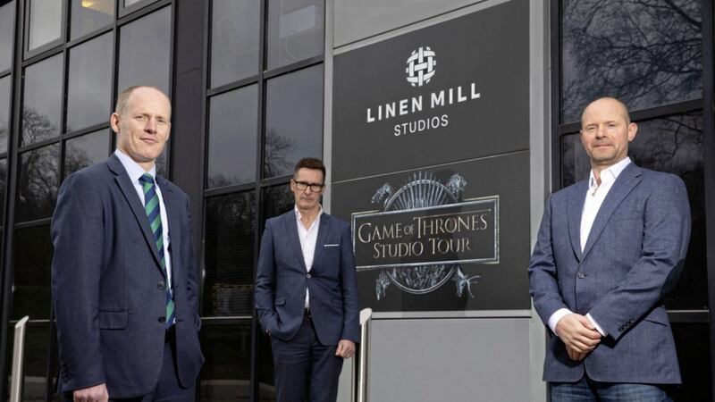 Barclays relationship director Gavin Campbell (left) with Linen Mill Studios group finance director Mark Johnston and director Andrew Webb 