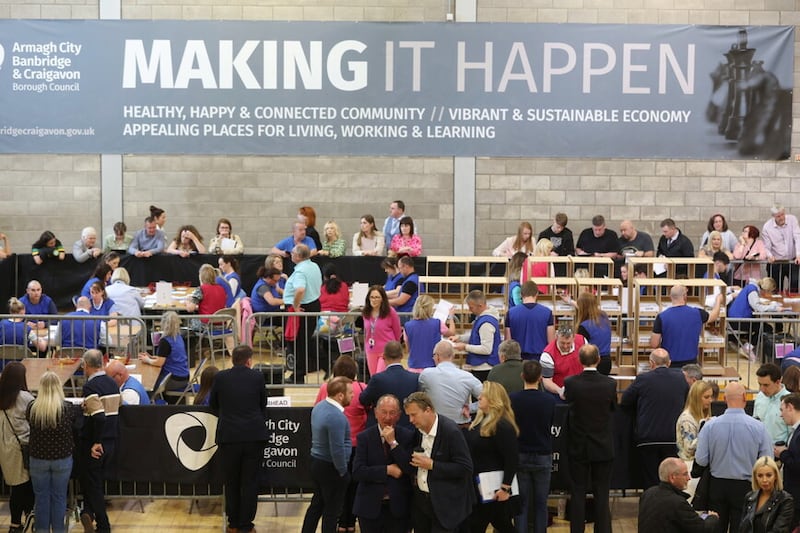 Votes being counted for Armagh City, Banbridge and Craigavon in Banbridge  Picture: Mal McCann