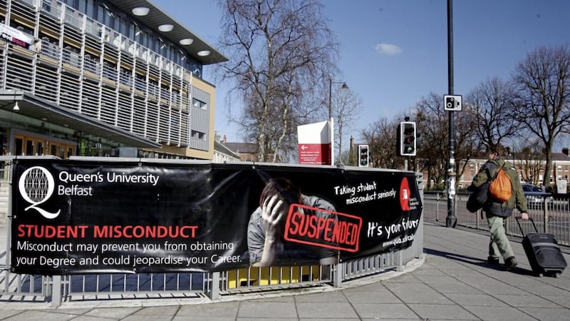 A sign warning students about consequences of misconduct 
