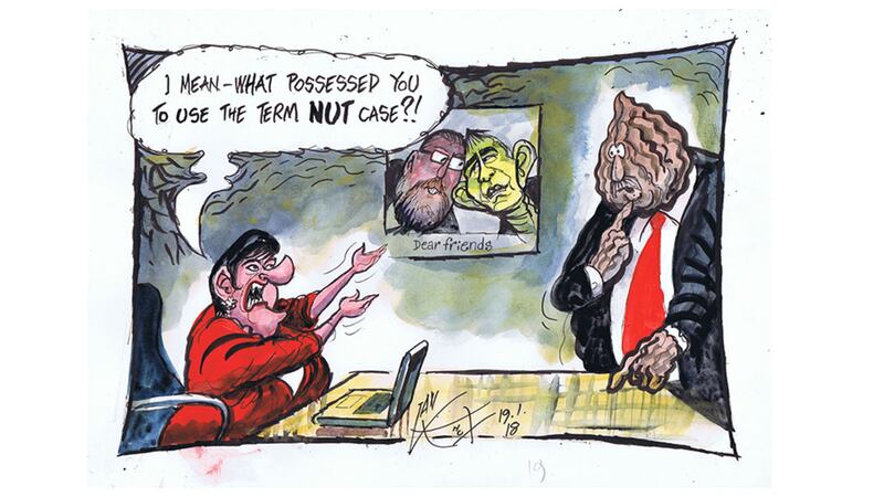 Ian Knox cartoon 19/1/18: On the eve of new talks Sammy Wilson says he regrets his choice of language after calling Leo Varadkar a 'nutcase'&nbsp;