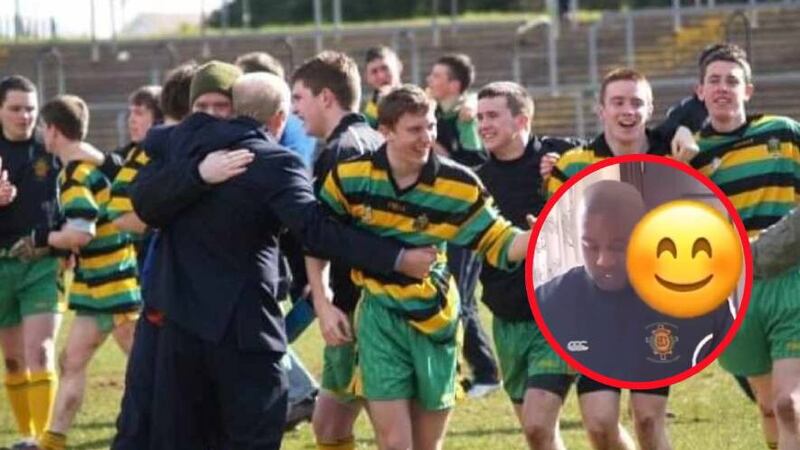 The 2008 winning team from St Mary's Christian Brothers' Grammar, but did one of these players give their jacket away to Kanye West (inset)?