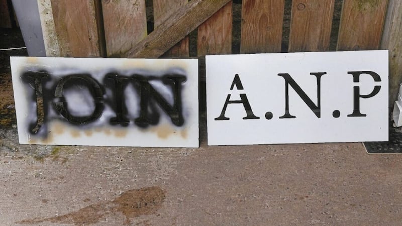 A 'Join ANP' stencil which was uncovered by the PSNI 
