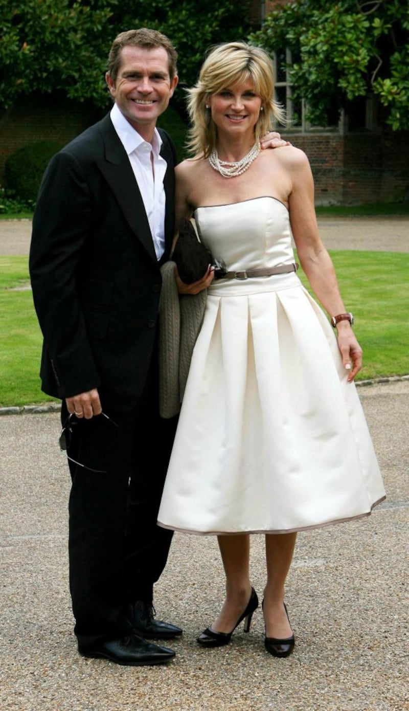 Grant Bovey and Anthea Turner arriving at the wedding of Russ Lindsay and Sally Meen at the Great Fosters Hotel in Egham, Surrey