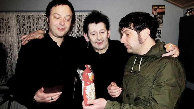 Johnny Cronin (left) and brother Mick (right) pictured with Shane MacGowan, with whom they have collaborated again for a special song for the Republic of Ireland&#39;s European Championship campaign 