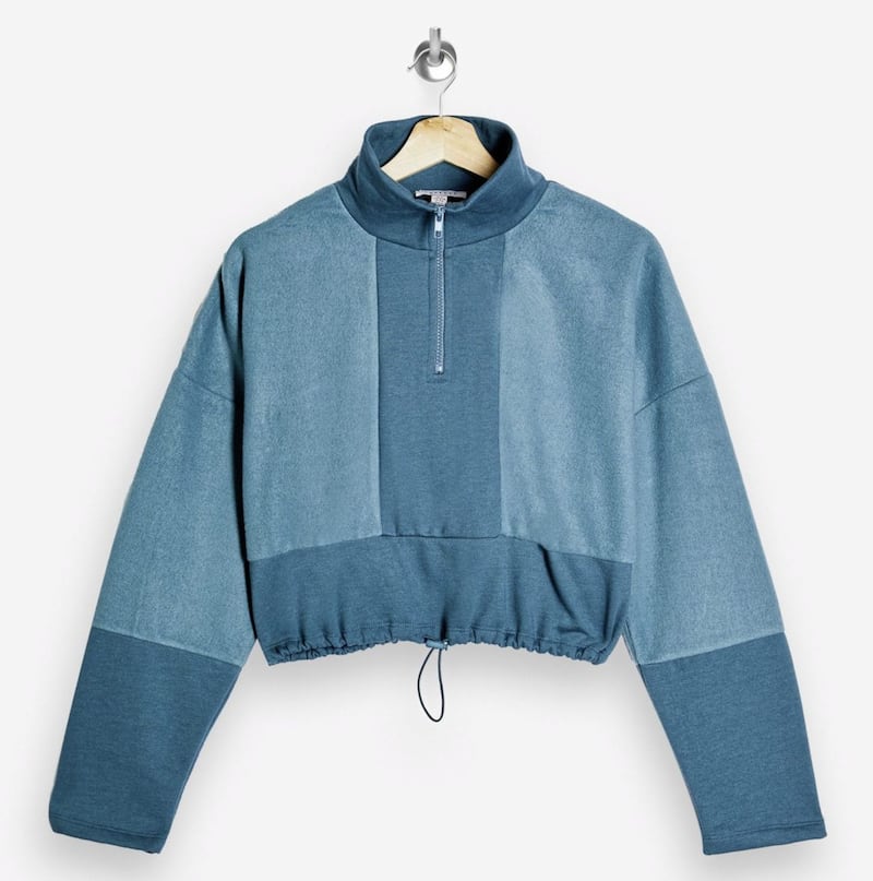 Topshop Blue Fleece Panel Funnel Sweatshirt, &pound;29.99, available from Topshop 