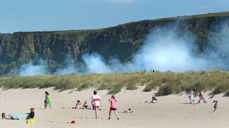 &nbsp; Plumes of smoke are visible from Benone Strand. Picture by Margaret McLaughlin