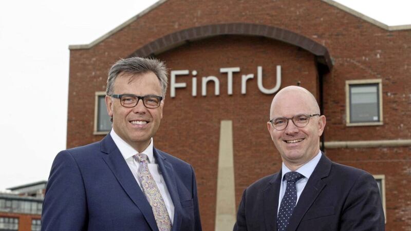 Announcing the new jobs for Belfast and Derry are Alastair Hamilton, CEO of Invest NI and Darragh McCarthy, CEO of FinTrU 