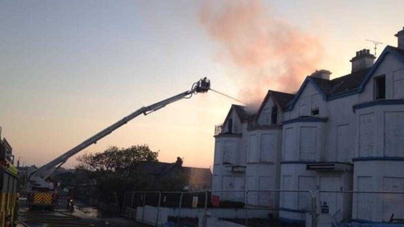 A fire damaged the derelict guest house in Portrush. Picture by NIFRS 