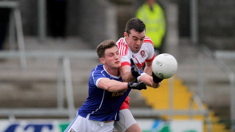 While Cailean O'Boyle was kept scoreless from play, his presence on the edge of the square was enough of a distraction for the Cavan defence last Sunday<br />Picture by Colm O'Reilly