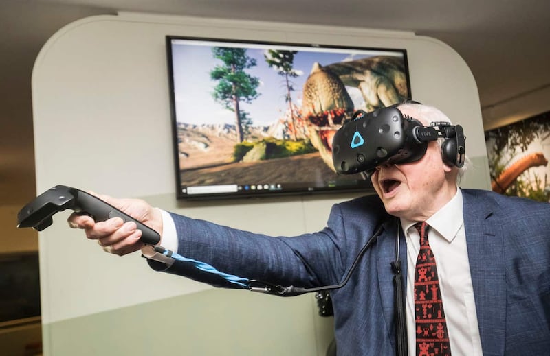 Sir David Attenborough tries out a virtual reality headset (Danny Lawson/PA)