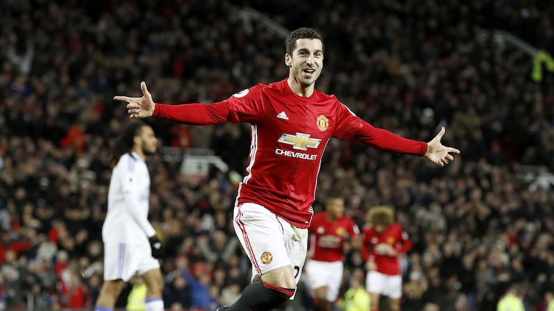 Manchester United's Henrikh Mkhitaryan celebrates against Sunderland in Monday's Premier League match at Old Trafford<br />Picture by PA