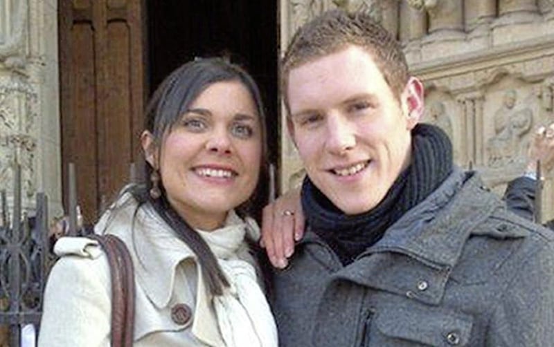 Michaela and John McAreavey outside Notre Dame Cathedral in Paris 