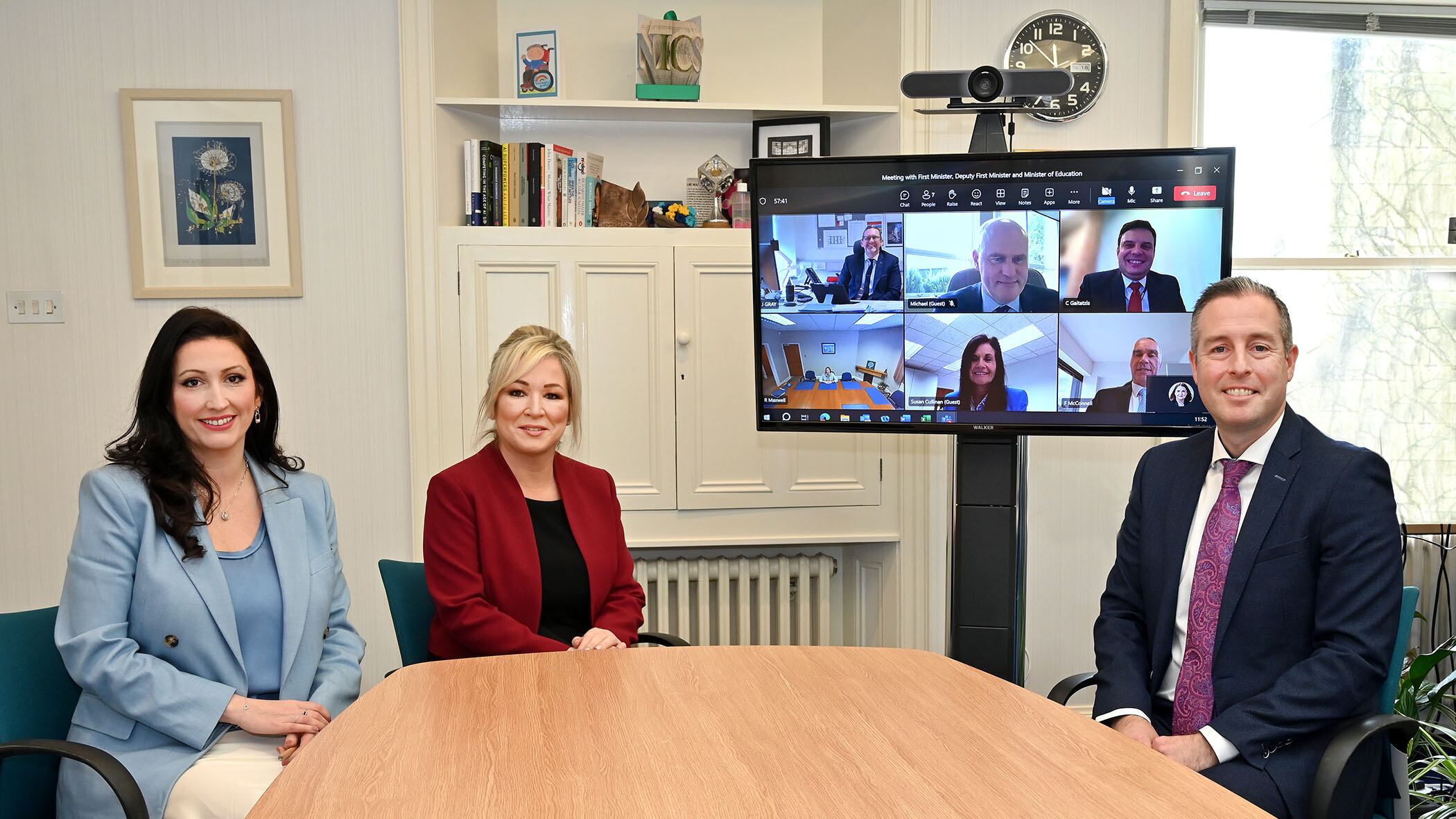 First Minister Michelle O'Neill, deputy First Minister Emma Little-Pengelly and Education Minister Paul Givan held a virtual meeting with the six school principals to confirm the Executive's funding announcement for the Strule Shared Education Campus in Omagh.