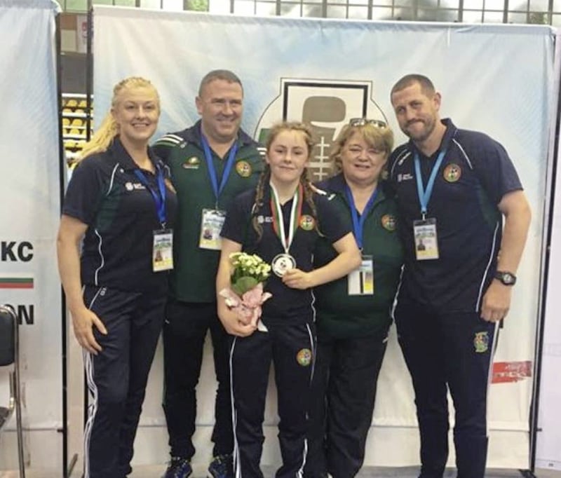European youth silver medallist Caitlin Fryers with, from left, Antoinette Faye-McClean, Jimmy Payne, Bernie Harold and Ger McDaid 