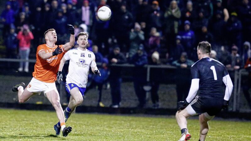 Monaghan&#39;s Karl O&#39;Connell and Armagh&#39;s Ross McQuillan in action during the Allianz Football League match between Monaghan and Armagh in Castleblayney. I saw how effective the press was for Armagh during their dominant spell and I would love to see more of it Picture: Philip Walsh. 
