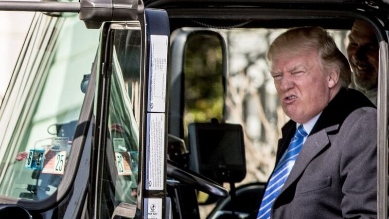 He even wore an “I Love Trucks” badge while in the Cabinet Room. Yeah, really…