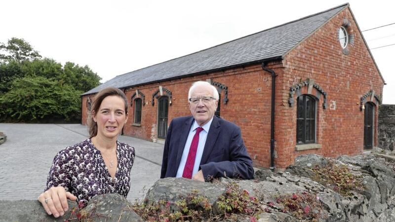 Owner of Larchfield Estate, Sarah Mackie, pictured with the Chairman of Lisburn &amp; Castlereagh City Council&rsquo;s Development Committee, Alderman Allan Ewart MBE outside Larchfield&rsquo;s newest event space, The Old Piggery, which will be used for guests to dine, meet or experience tailored workshops. The Old Piggery will also be available to book for private onsite workshops with the first already confirmed for Saturday 12th October, which will see Larchfield Estate join with Lisburn &amp; Castlereagh City Council&rsquo;s 2019 Food &amp; Drink Programme to host a series of &lsquo;Learn To&rsquo; workshops &ndash; Visit www.eventbrite.co.uk for tickets  