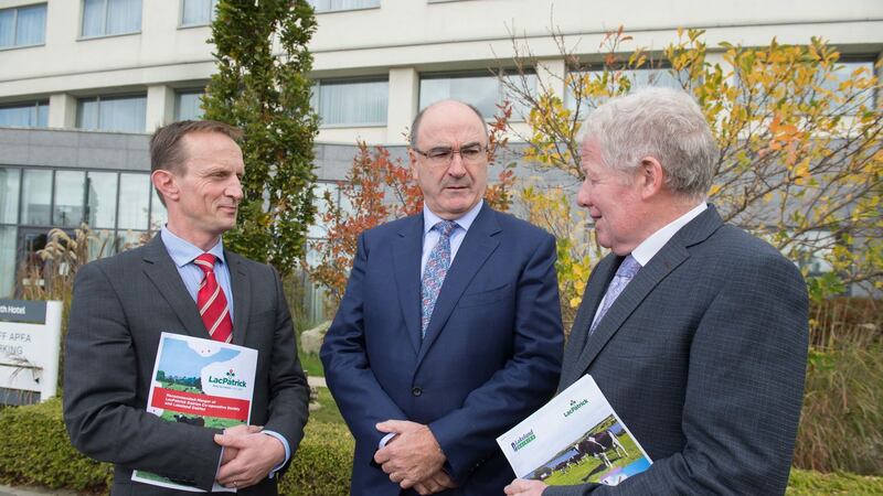 &nbsp;<span style="font-family: Calibri, sans-serif; ">Pictured are: Andrew McConkey, chairman, LacPatrick Dairies; Michael Hanley, CEO, Lakeland Dairies; and Alo Duffy, chairman, Lakeland Dairies</span>