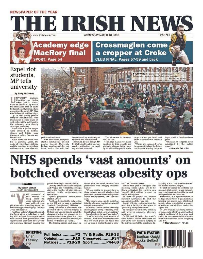 How the Irish News first reported a Belfast surgeon&#39;s concerns in March 2009 about &quot;vast amounts&quot; of money being spent on treating botched obesity operations  