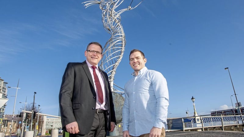 Invest NI&#39;s Derek Andrews with Glofox co-founder Conor O&rsquo;Loughlin 