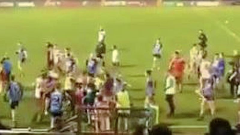 The brawl broke out at Healy Park on Friday 