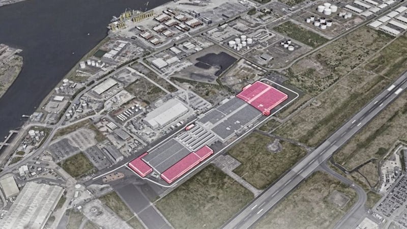 Bombardier&#39;s current site next to Belfast City Airport, with the proposed expansion highlighted in red 