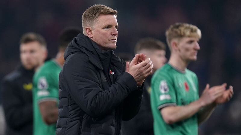 Eddie Howe applauds the Newcastle fans after defeat at Bournemouth (Andrew Matthews/PA)