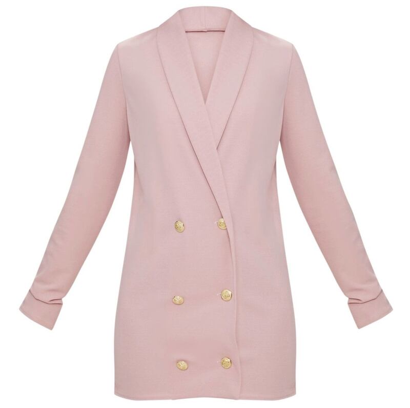 PrettyLittleThing Petite Dusky Pink Gold Button Blazer Dress, &pound;25 