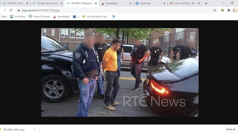 Aaron Brady being arrested in the US in 2017 by Homeland Security. Picture courtesy of RT&Eacute;. 