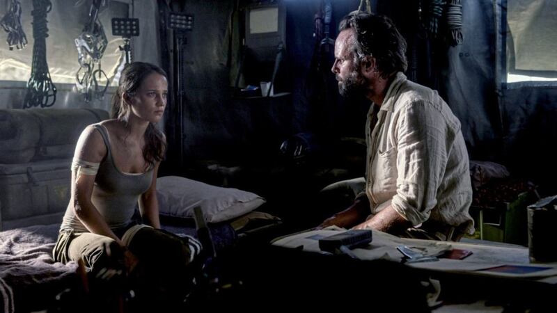Alicia Vikander and Walton Goggins in Tomb Raider 