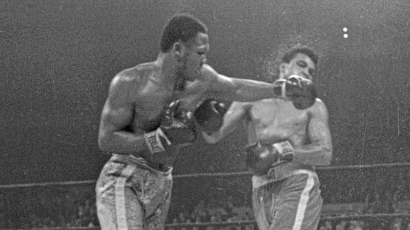 March 8, 1971. Muhammad Ali takes a trademark left hook from Joe Frazier during the 15th round of their heavyweight title boxing bout at Madison Square Garden, New York. Frazier won a unanimous decision 