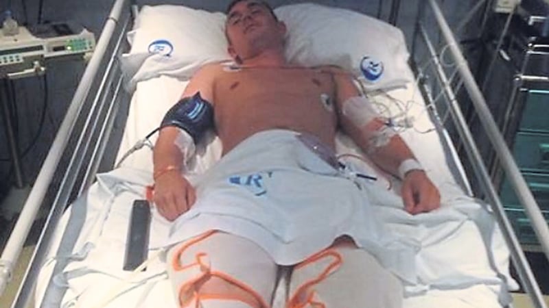 <span style="font-family: Arial, sans-serif; ">Sean Paul McCabe&rsquo;s family released this picture of him in hospital in Ibiza as they appeal for help</span>