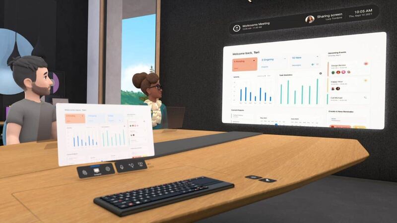 Users can put on a headset and see avatars of their colleagues sat around a table in real-time, along with computer tools and whiteboards.