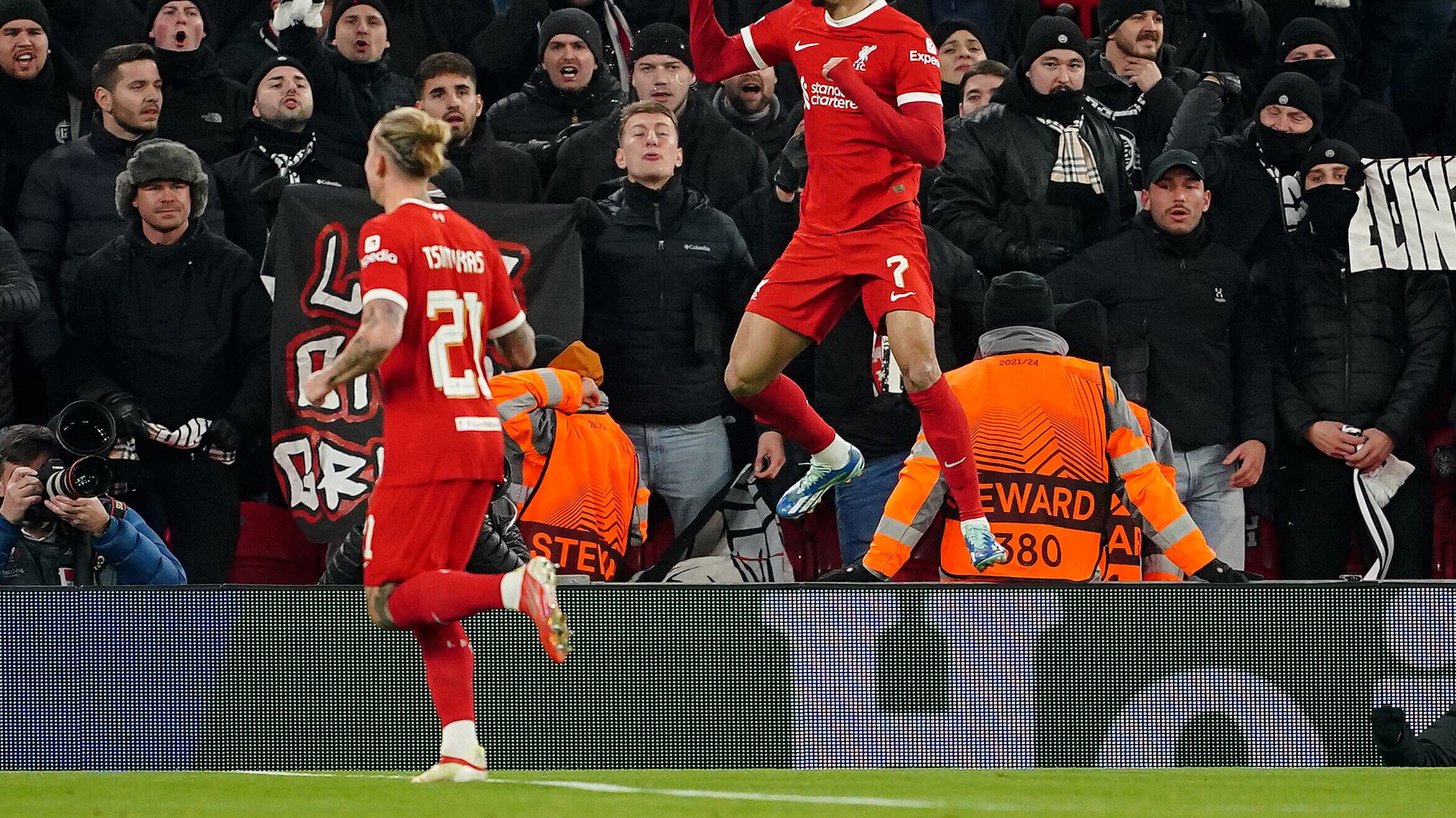 Luis Diaz celebrates scoring Liverpool’s opener (Peter Byrne/PA)